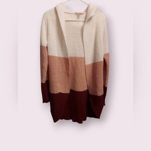 Women's Knitted Cardigan Size XS No Boundaries Sweater with Hood Pink White